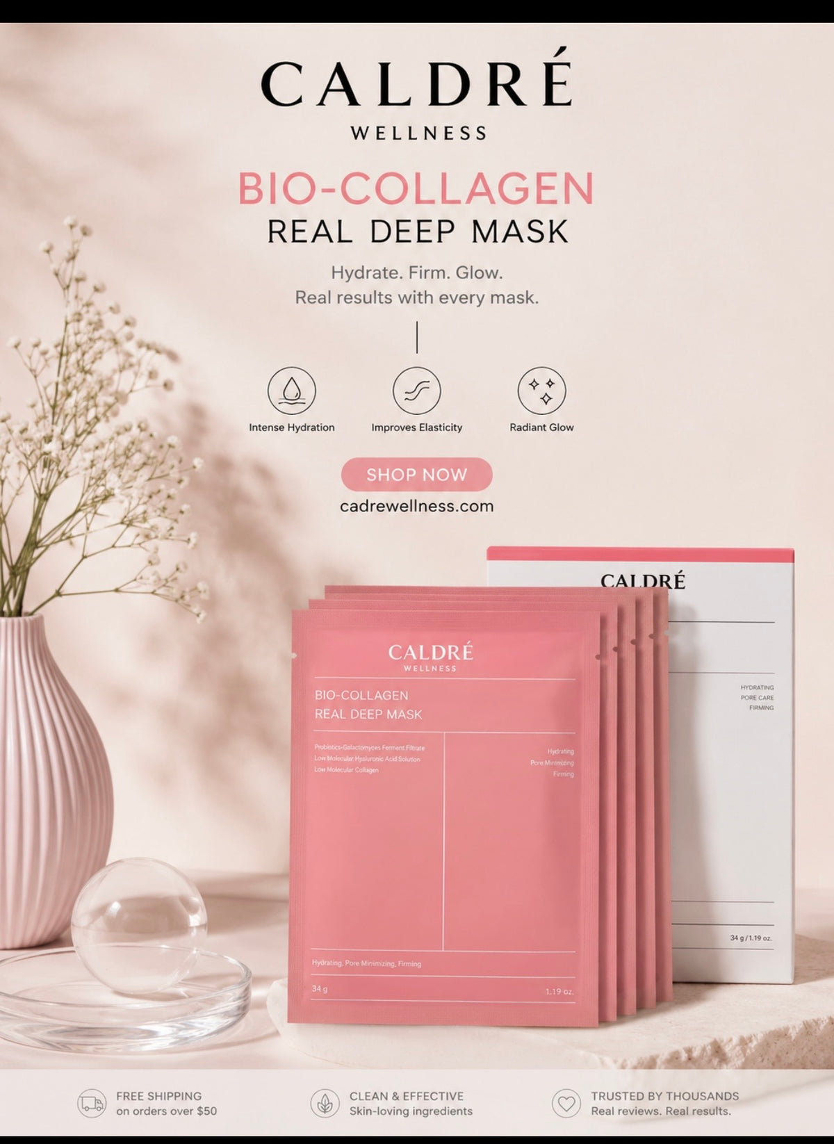 CALDRÉ Wellness Bio-Collagen Real Deep Mask Deep Hydration. Visible Firming. Real Results.